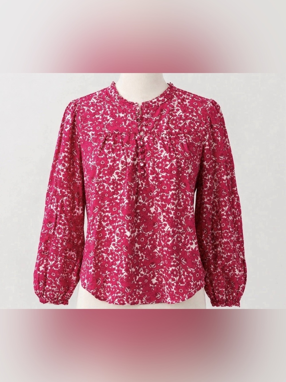 J.Crew Re-Imagined Floral Ruffle Boho Cottagecore Blouse Pink Long Sleeve Size M